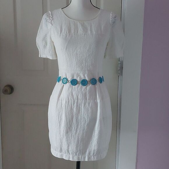 Faux Turquoise Silver Tone Round Conch Linked Metal Waist Belt - Picture 4 of 8